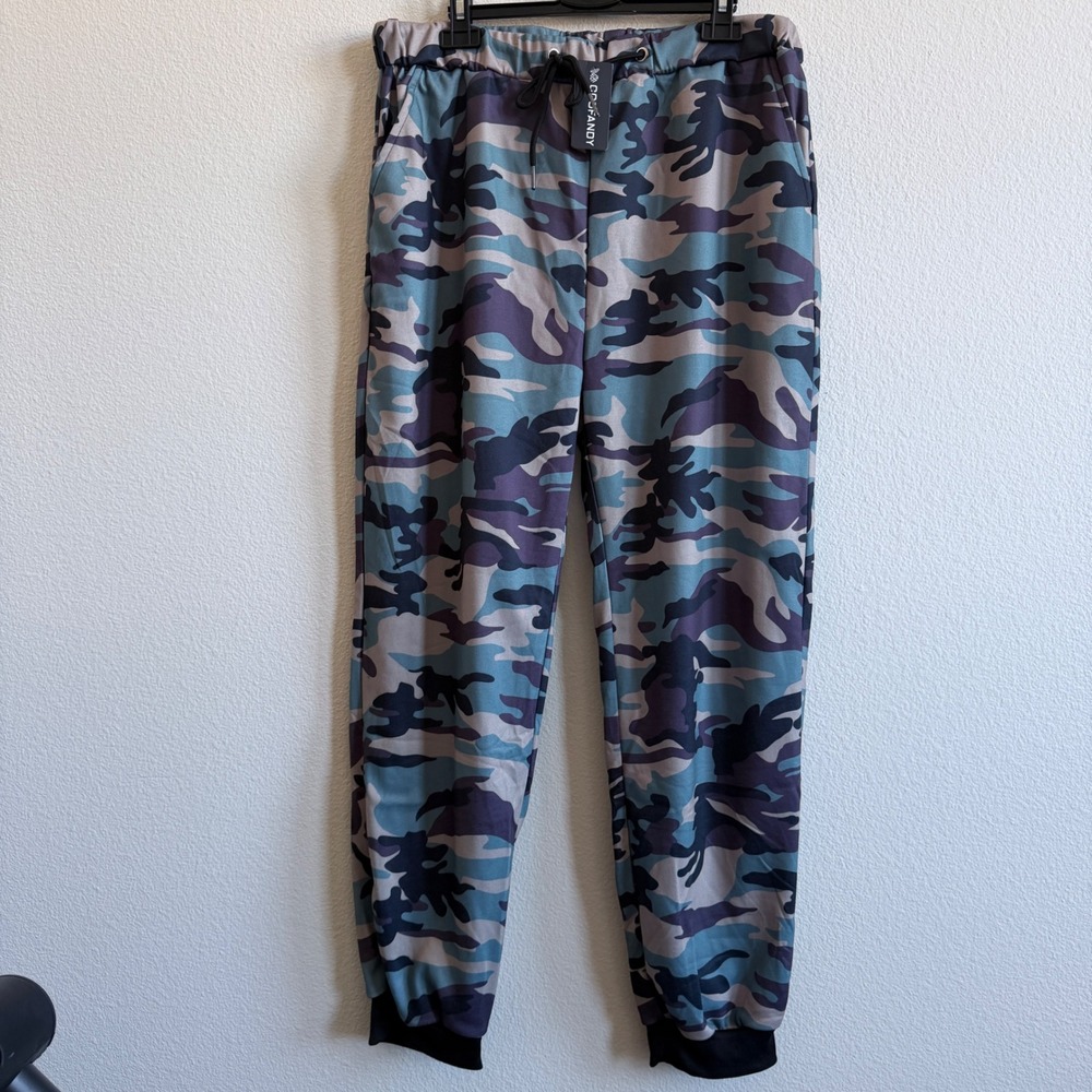 COOFANDY Mens Camouflage Jogger Pants Blue Purple Camo Drawstring Size M NWT